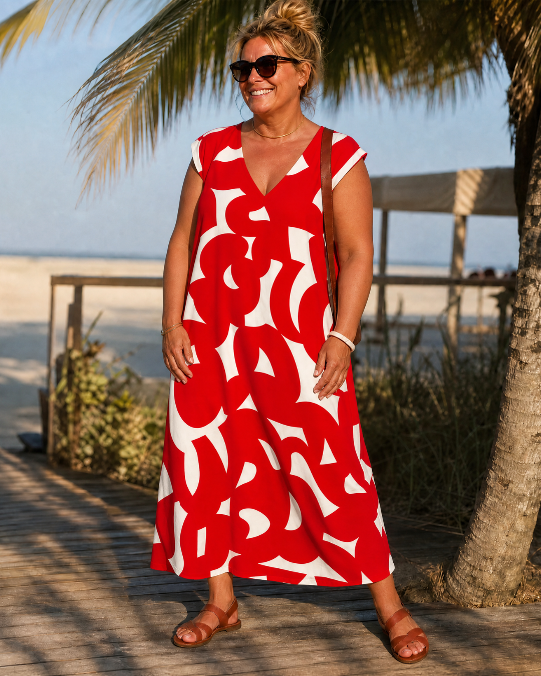 Verbeth | Abstract Print V Neck Flowing Midi Dress