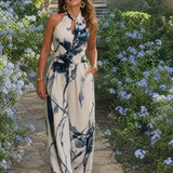 Taliathea | Printed Halter Wide Leg Jumpsuit
