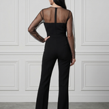 Thalette | Sheer Fitted Bodice Flared Leg Jumpsuit