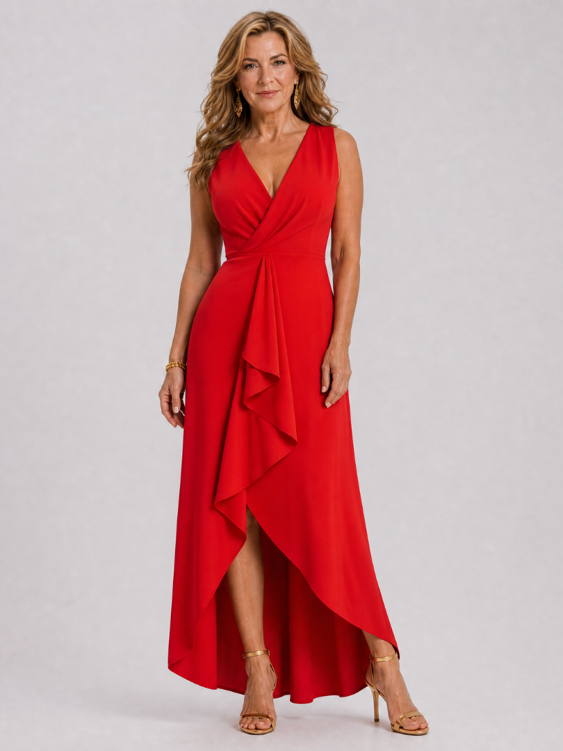 Camine | Sleeveless Wrap High Low Midi Dress