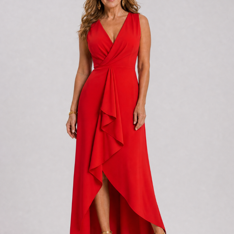 Camine | Sleeveless Wrap High Low Midi Dress