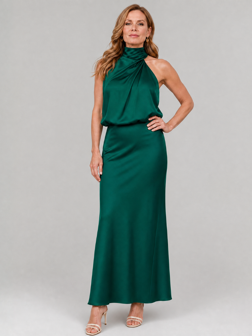 Taliana | Sleeveless Draped Neck Midi Dress
