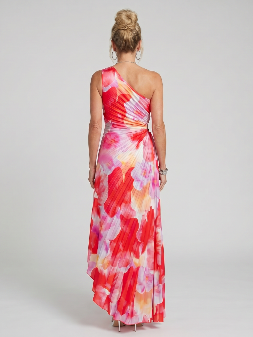 Sabette | One Shoulder Pleated Bodice Midi Dress