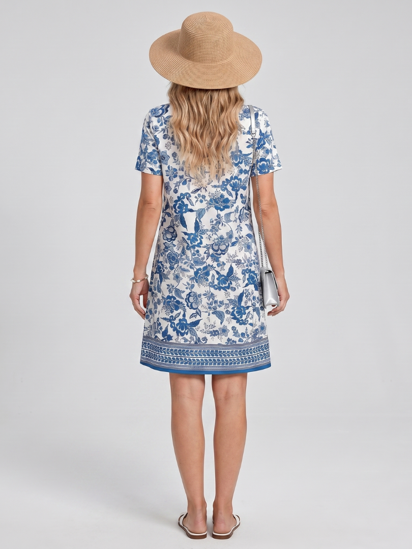Hilada | Short Sleeve Geometric Print Knee Length Dress