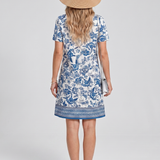 Hilada | Short Sleeve Geometric Print Knee Length Dress