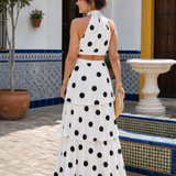 Sennabeth | Polka Dot Halter Top And Tiered Maxi Skirt Set