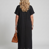 Kalthea | Short Sleeve V Neck  Embroidered Detail Midi Dress