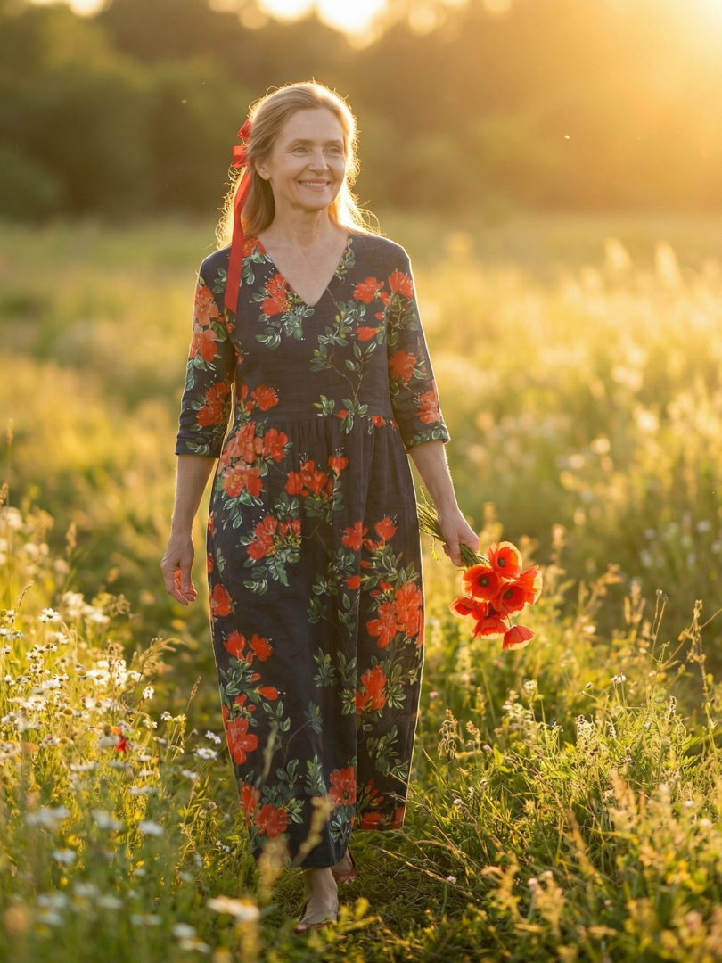 Theasette | Calm Drape Floral Midi Dress