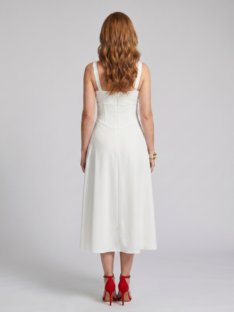 Kalwynne | Spaghetti Strap Ruched Bodice Midi Dress
