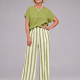 Magdara | Linen Blend Top And Striped Wide Leg Pants Set