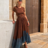 Romibelle | Short Sleeve Lace Hem Midi Dress
