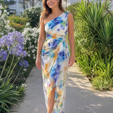 Thalrose | One Shoulder Floral Print Midi Dress