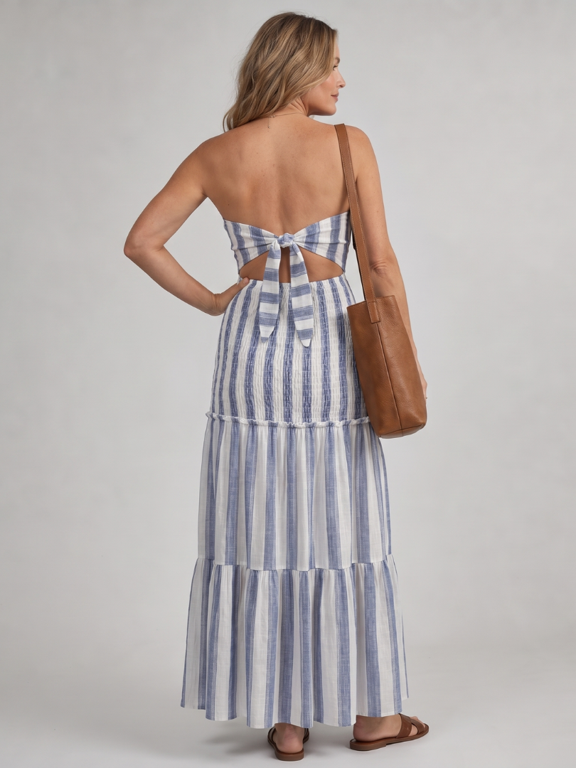Sennasette | Strapless Tiered Stripe Skirt Midi Dress