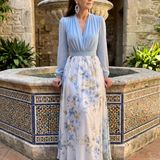 Tovabelle | V Neck Sheer Bodice Floral Maxi Dress