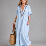 Faera | Embroidered V Neck Pocket Detail Relaxed Midi Dress