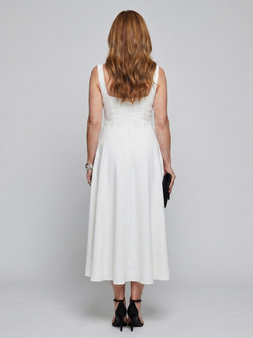 Dalbelle | Sleeveless Square Neck Flared Skirt Midi Dress