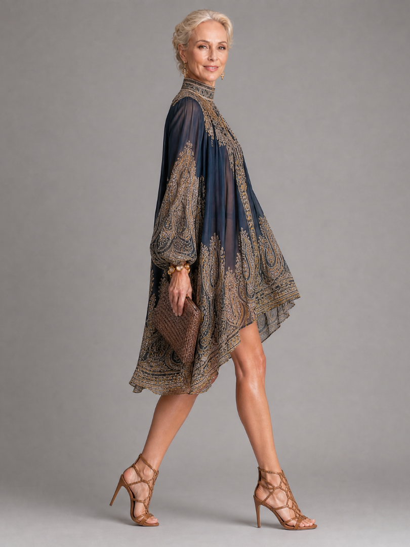 Noravia | High Neck Printed High Low Mini Dress