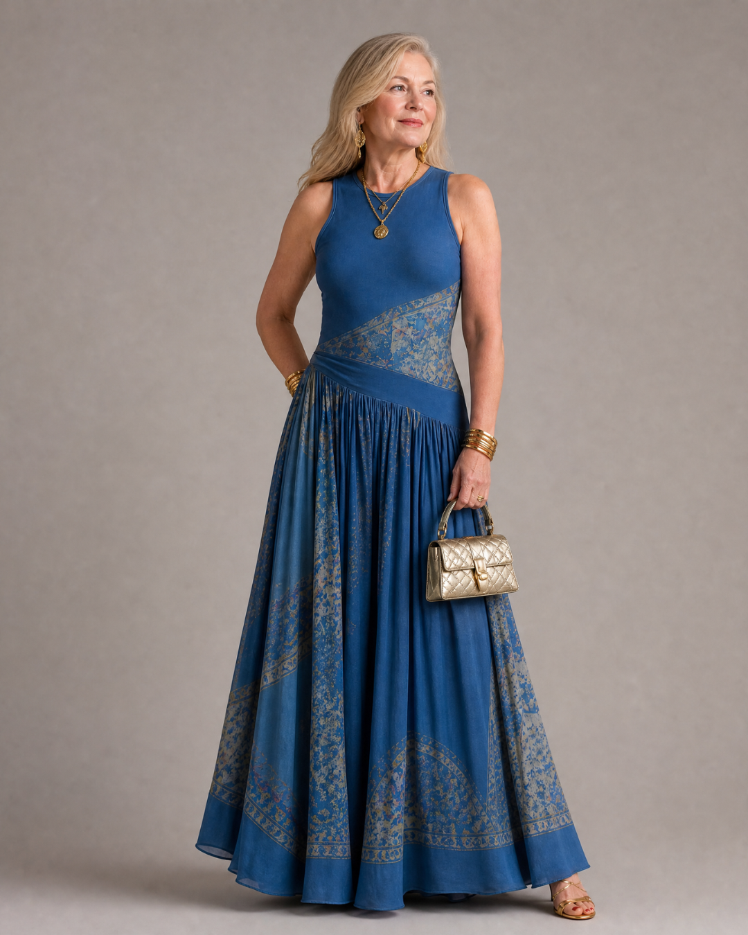 Tovassa | Sleeveless Printed Bodice And Flowing Maxi Skirt Set