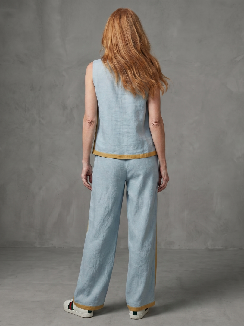 Julette | Sleeveless Top Wide Leg Contrast Pants Set