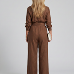 Marenney | Long Sleeve Button Front Wide Leg Jumpsuit