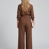 Marenney | Long Sleeve Button Front Wide Leg Jumpsuit