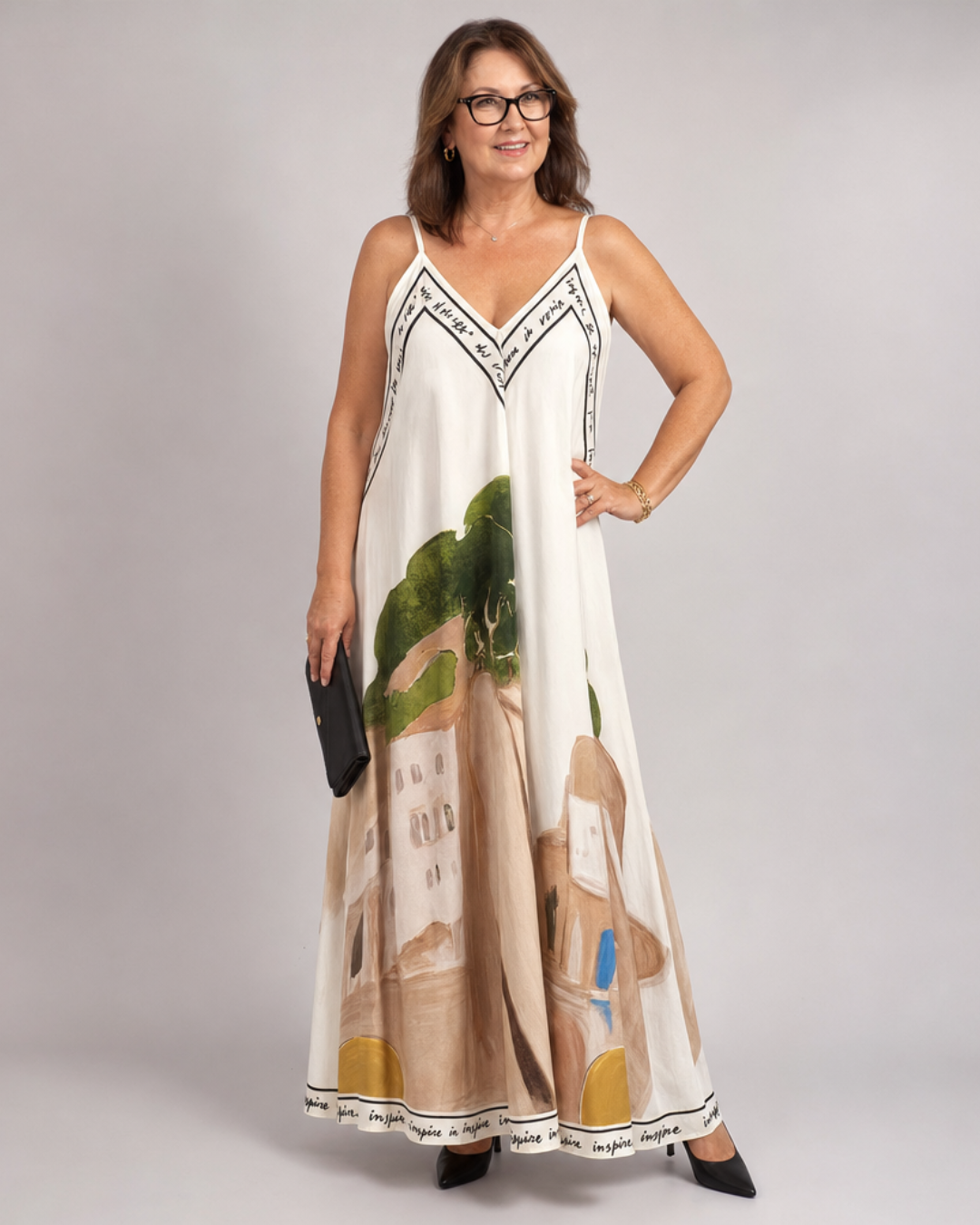 Caslyn | Scenic Print Sleeveless Flowing Midi Dress