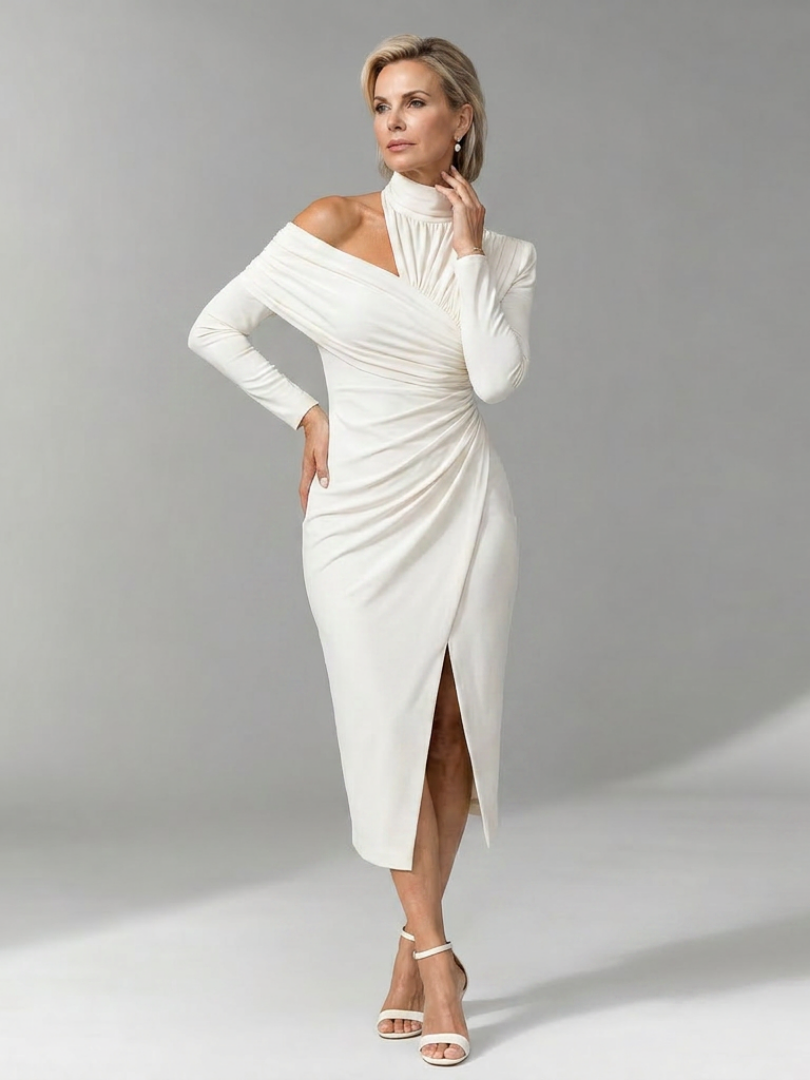 Vesrin | One Shoulder Draped Midi Dress