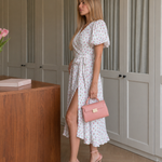 Gretamarie | Short Sleeve Wrap Floral Print Midi Dress