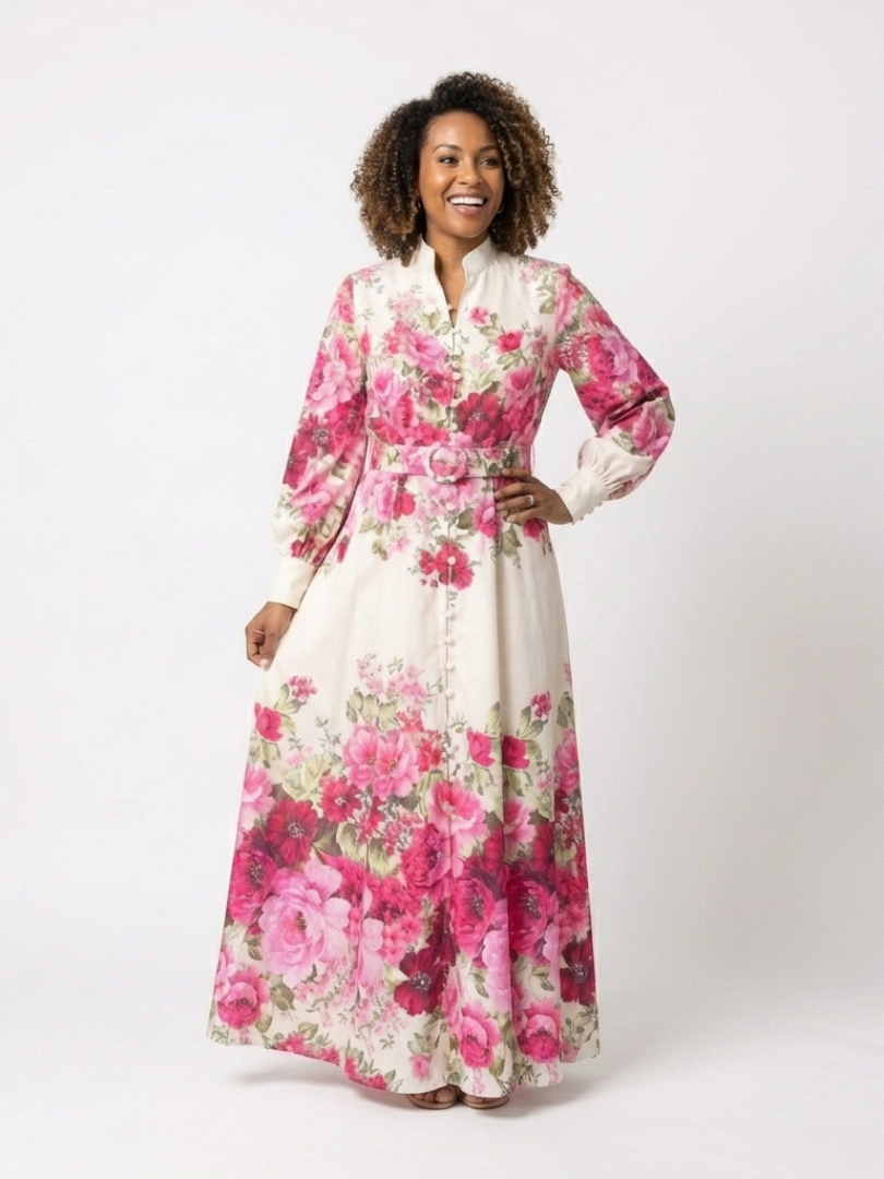 Hilassa | Long Sleeve Floral Belted Maxi Dress