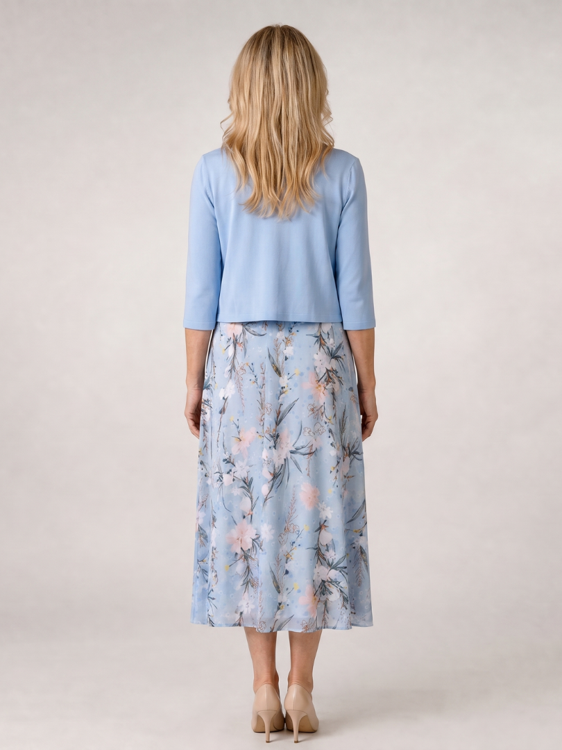 Velna | Floral Print Sleeveless Cropped Jacket Midi Dress
