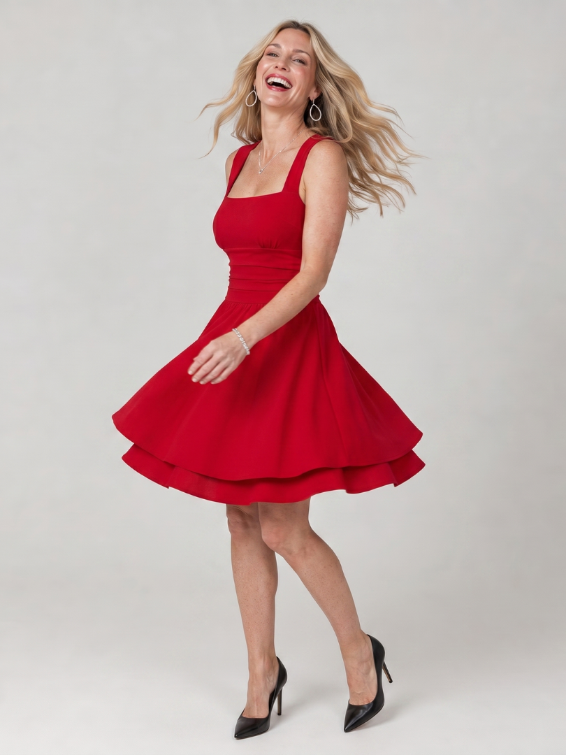Tamsinlyn | Sleeveless Square Neck Flared Skirt Mini Dress