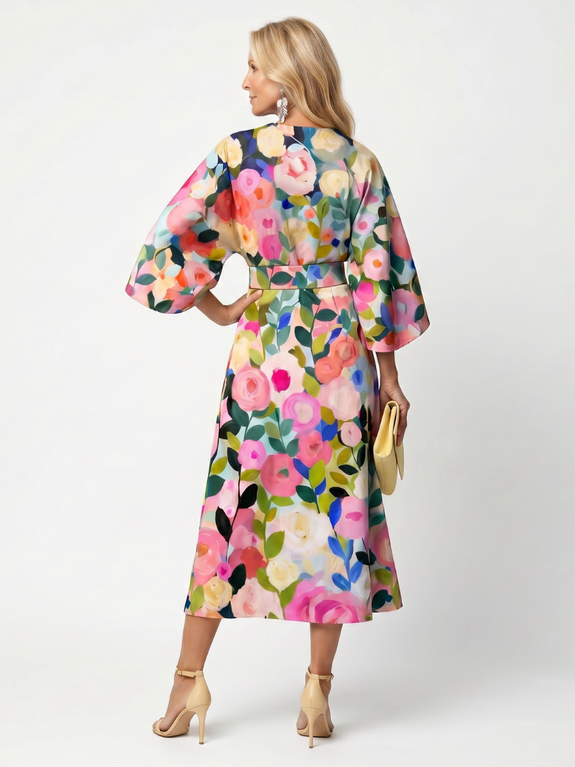 Callora | Wide Sleeve Floral Midi Dress
