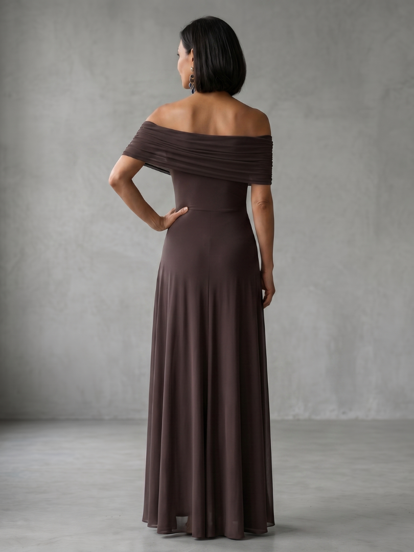 Vidabeth | Off Shoulder Draped Midi Dress