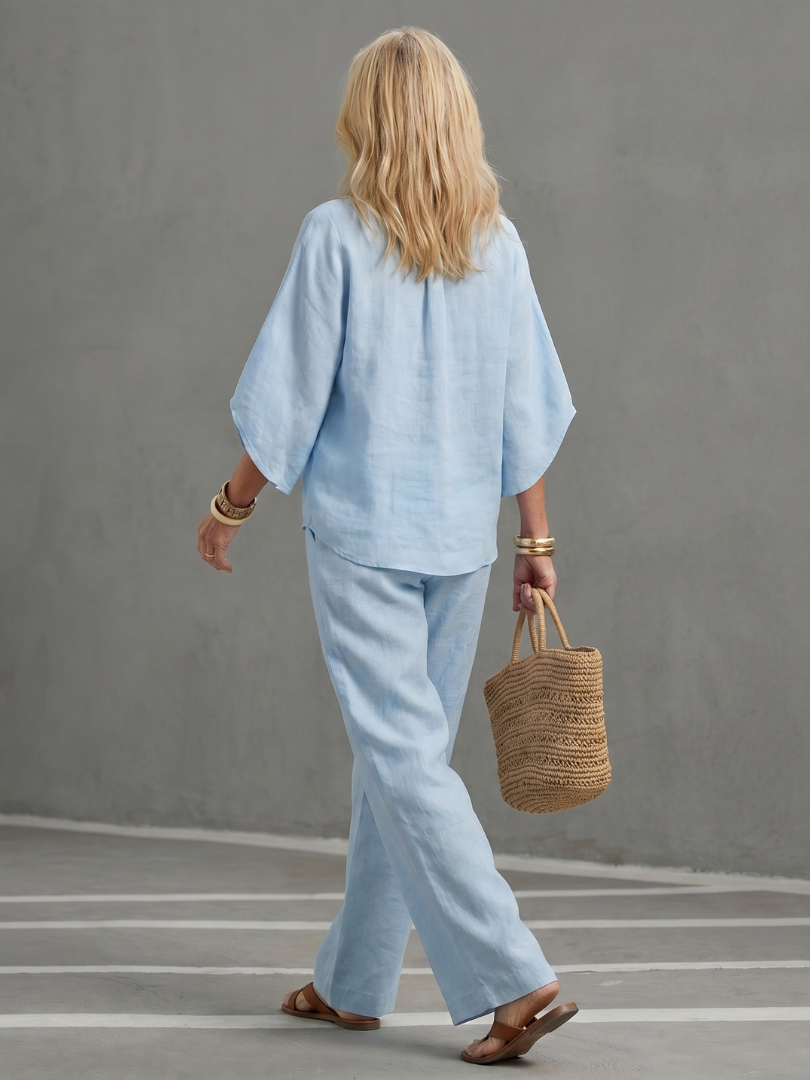 Frebeth | Button Front Relaxed Tunic Trouser Set