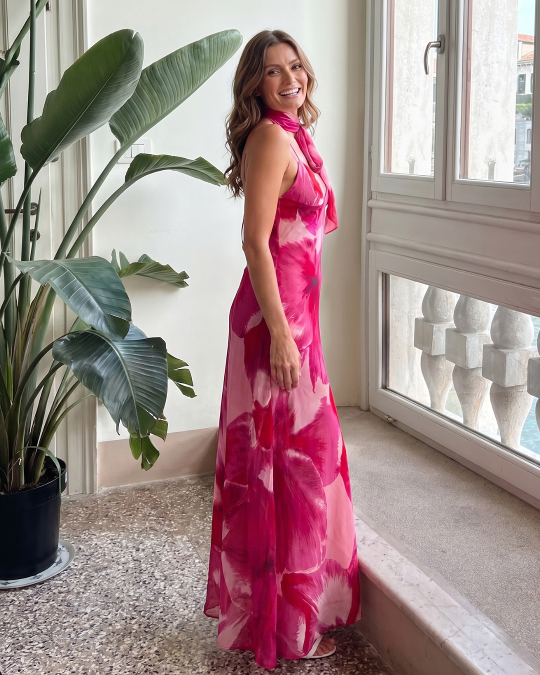 Tovamae | Watercolor Print Sleeveless Deep V Midi Dress