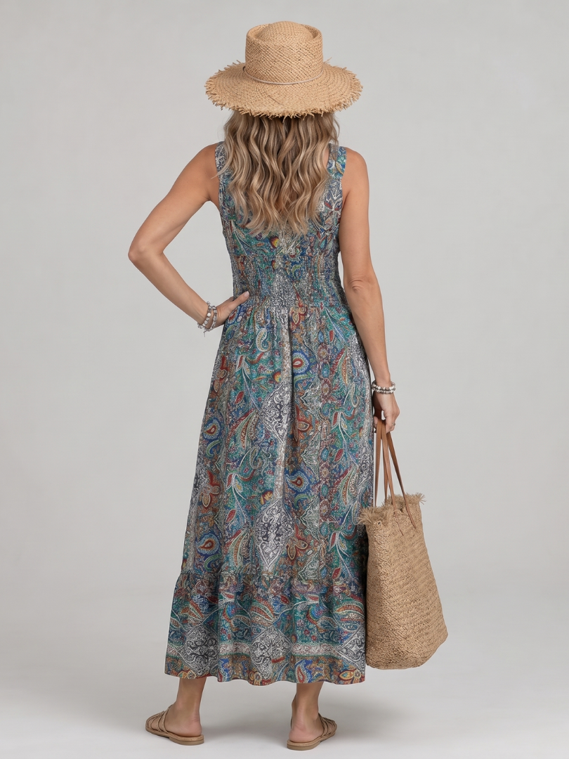 Wila | Sleeveless Paisley Print Midi Dress