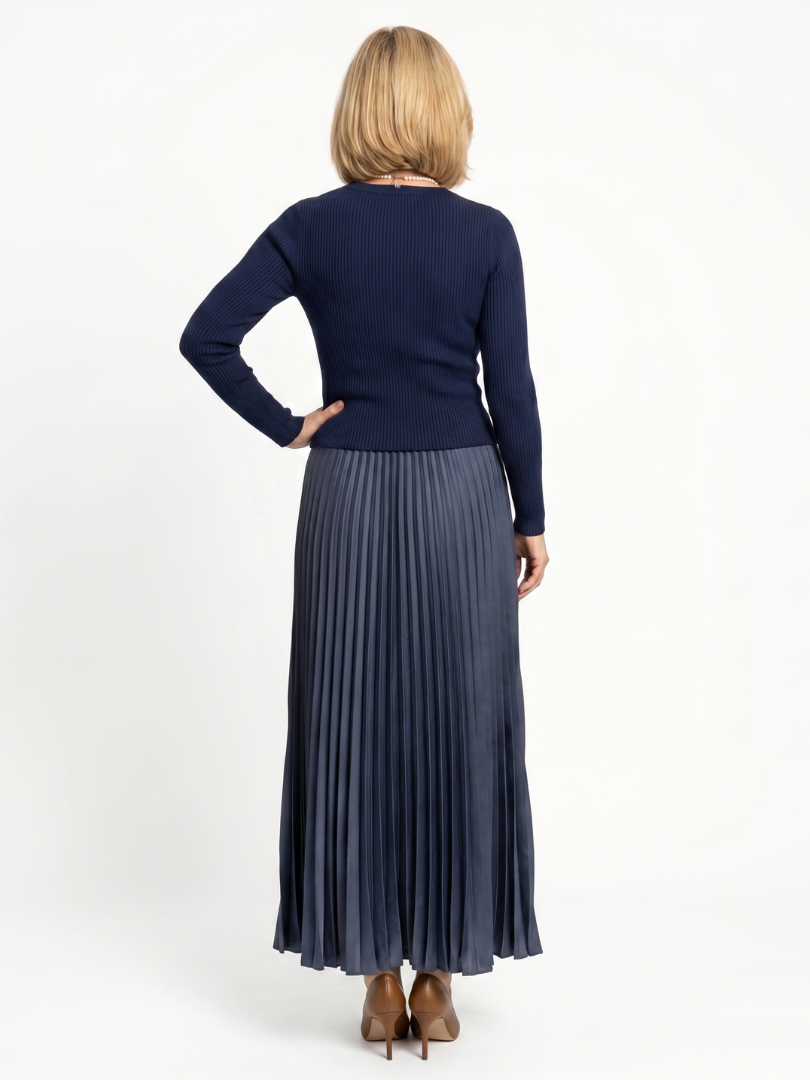 Serandra | Knit Top Pleated Skirt Midi Dress