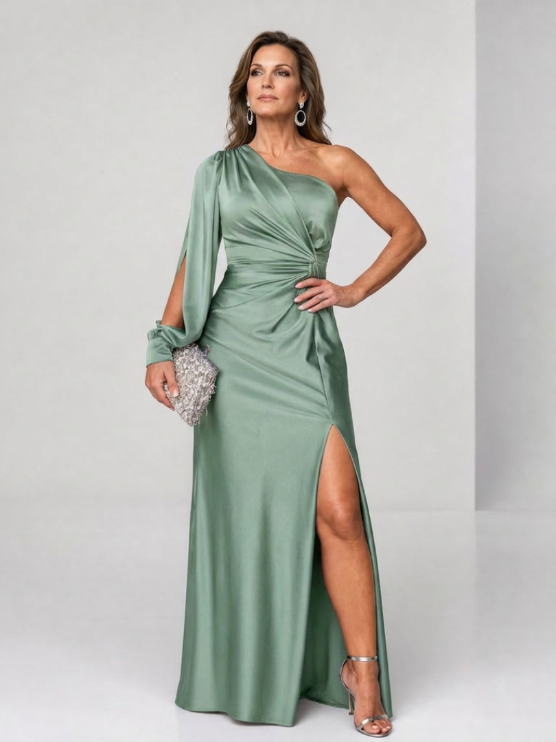 Julna | One Shoulder Draped Slit Maxi Dress