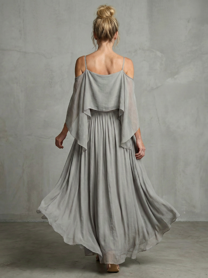 Norarina | Layered Drape Cold Shoulder Top Wide Leg Set
