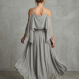 Norarina | Layered Drape Cold Shoulder Top Wide Leg Set
