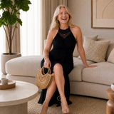Solndra | Textured Halter Neck Ruched Midi Dress
