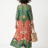 Saffsia | Mixed Print V Neck Pocket Midi Dress