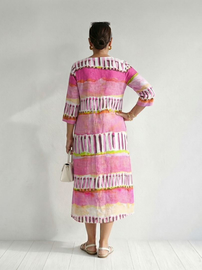 Zarnia | Easy Flow Patterned Stripe Midi Dress