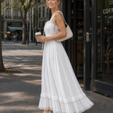 Esmera | Sleeveless Ruffle Strap Flowing Skirt Midi Dress