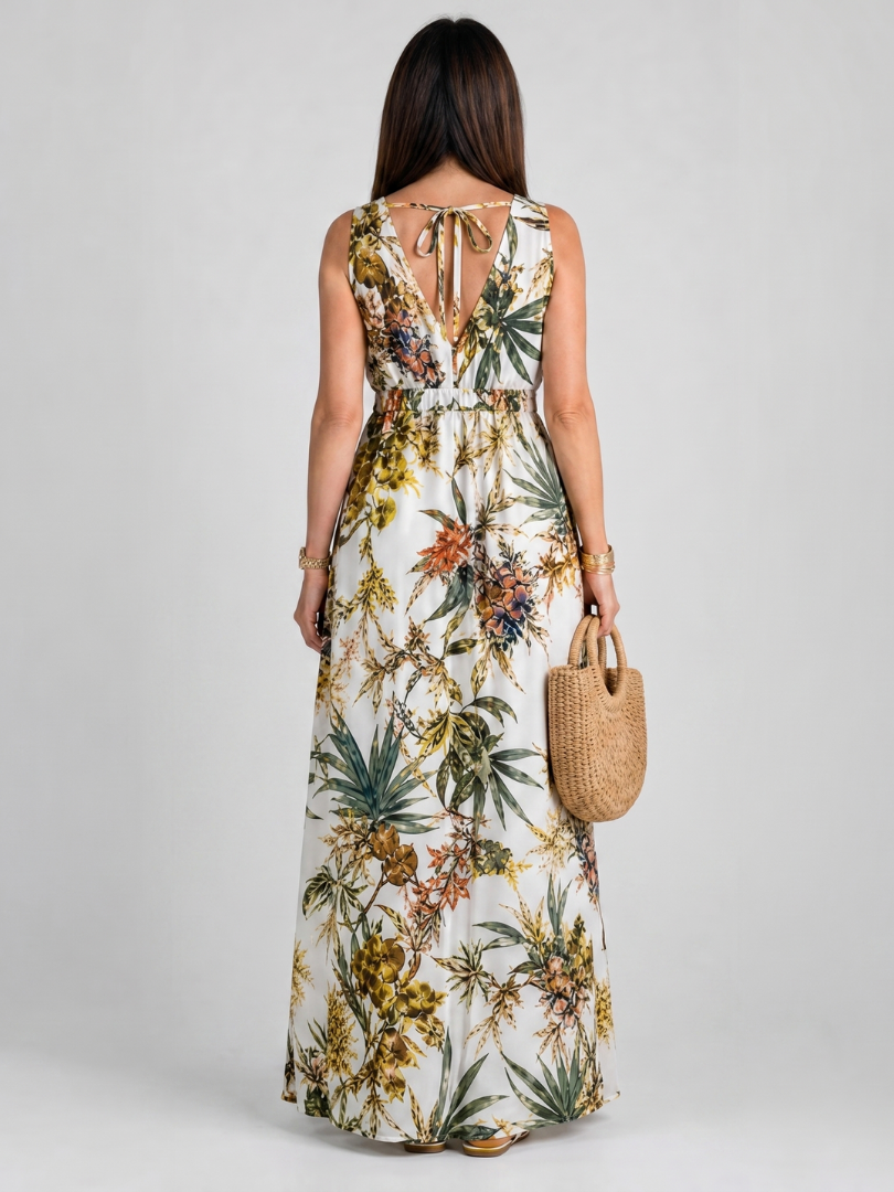 Milndra | Tropical Print Sleeveless Maxi Dress