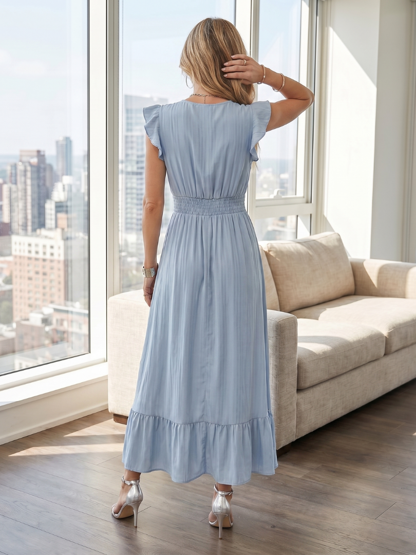 Fleurlia | Ruffle Sleeve Smocked Waist Midi Dress