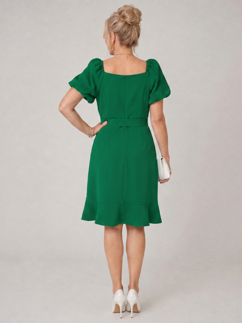 Marenine | Short Puff Sleeve Side Tie Detail Mini Dress