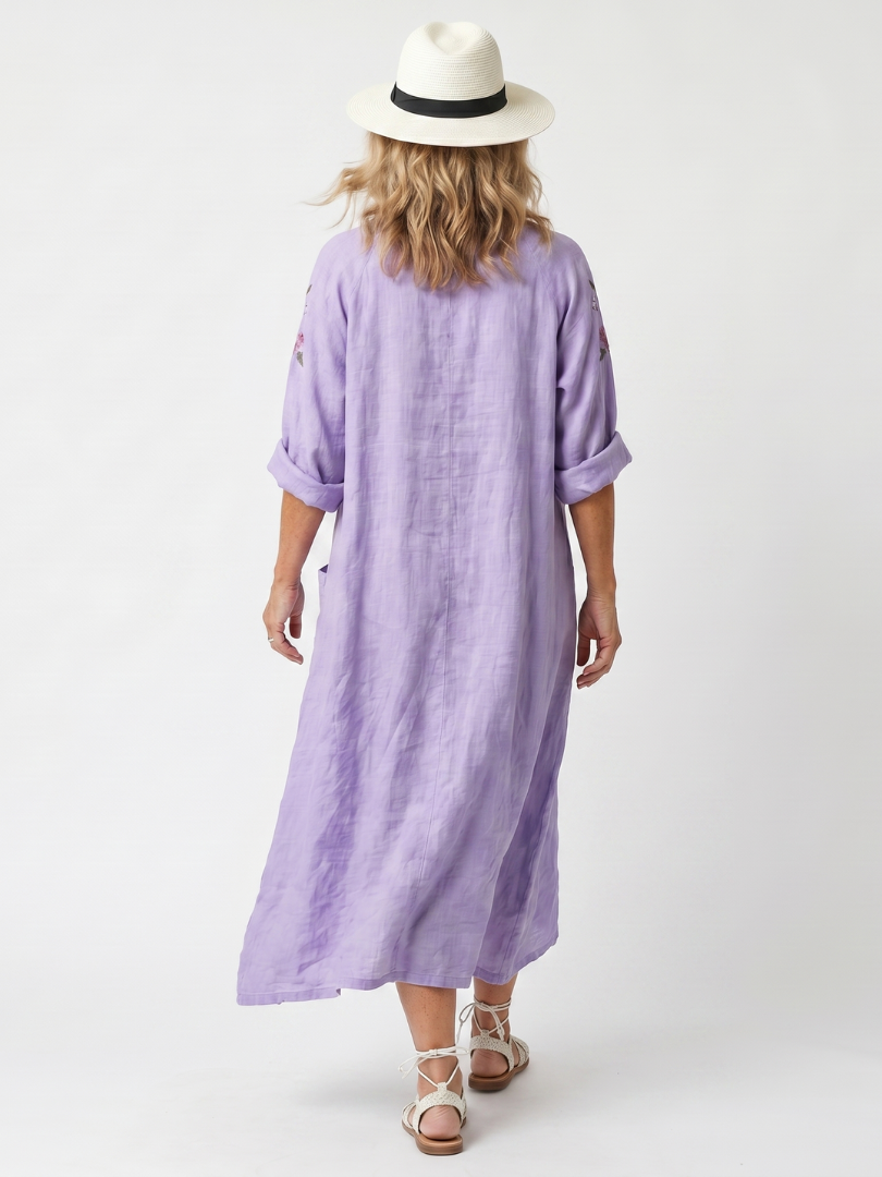 Maebeth | Floral Embroidered Oversized Pocket Midi Dress