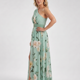 Dahina | Floral Print One Shoulder Belted Maxi Dress
