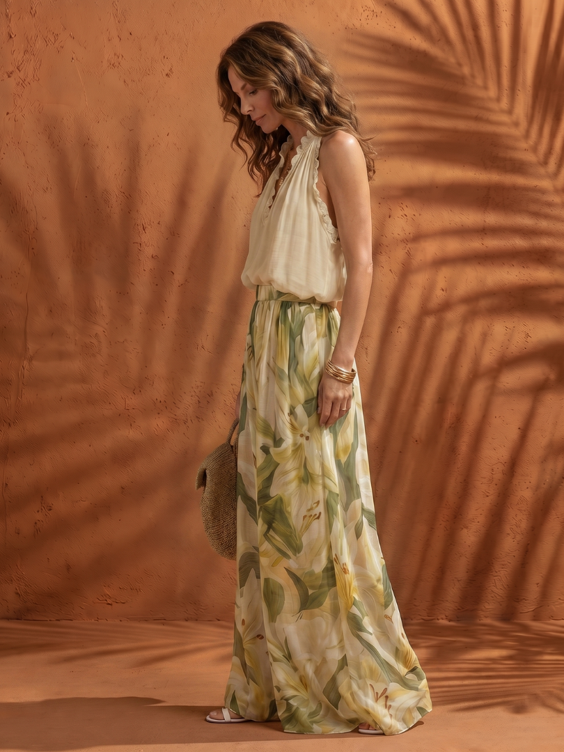 Mirandra | Halter Neck Blouse Floral Wide Leg Set